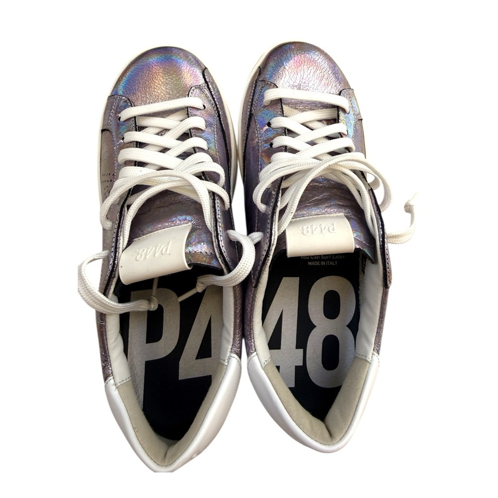 NWT P448 Leather Sneakers Women Size 9 Iridescent Low Top - Picture 9 of 13